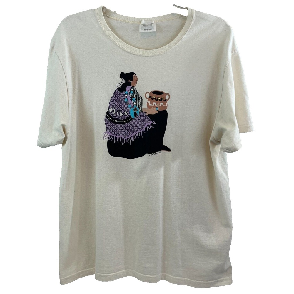 Lida Souers T-Shirt Adult L Southwestern Art to Wear Vintage Ivory 100% Cotton - Picture 1 of 11